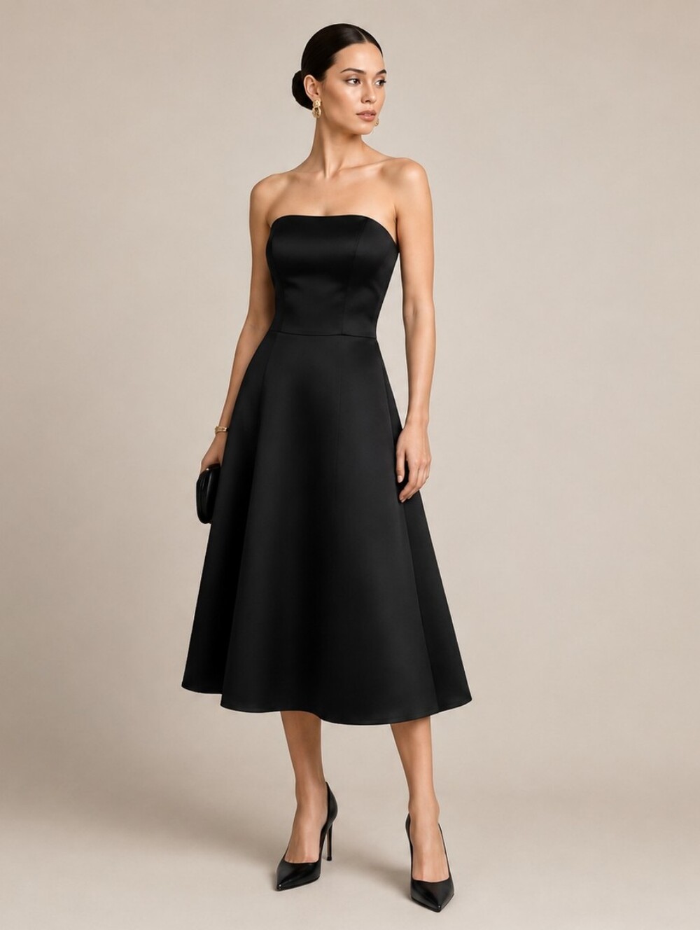 Vintage 90s Scott McClintock Black Strapless Cocktail Dress Size S Satin Gala